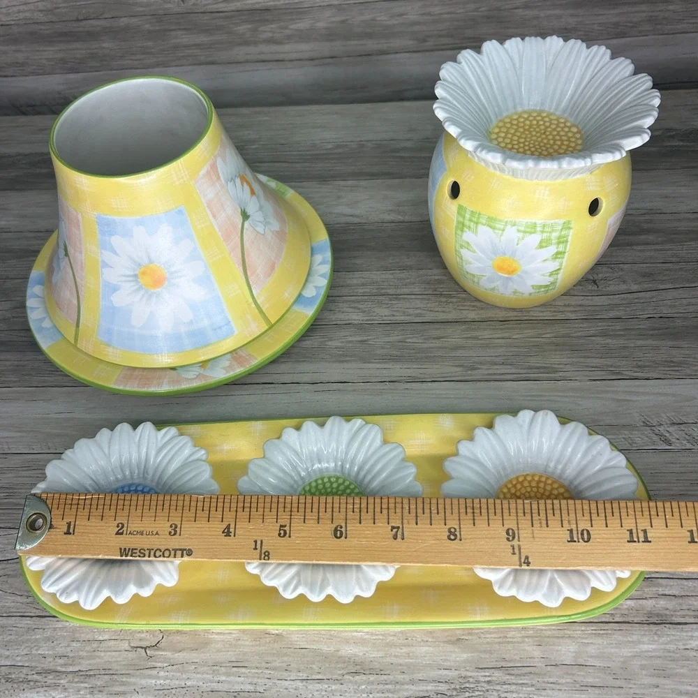 Yankee Candle Daisy Shade Plate Set Tealight Tray Trinket Dish‎ Floral Country